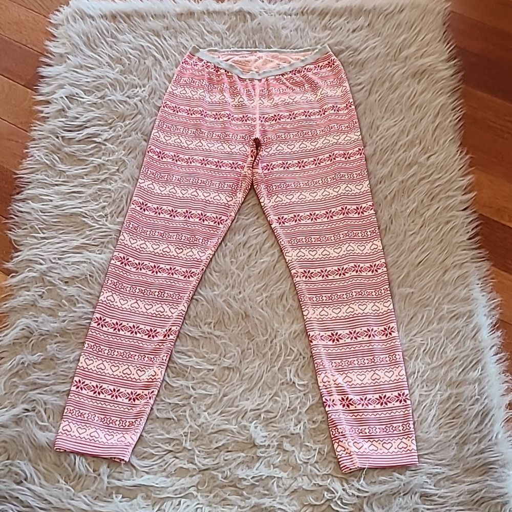 Lands end girls‎ pink and red heart winter pattern polyester leggings size 14